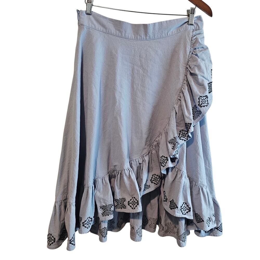 Vintage Y2K Denim Ruffle Skirt Women Large Blue Tiered Cottage Western Full Boho - Picture 2 of 9